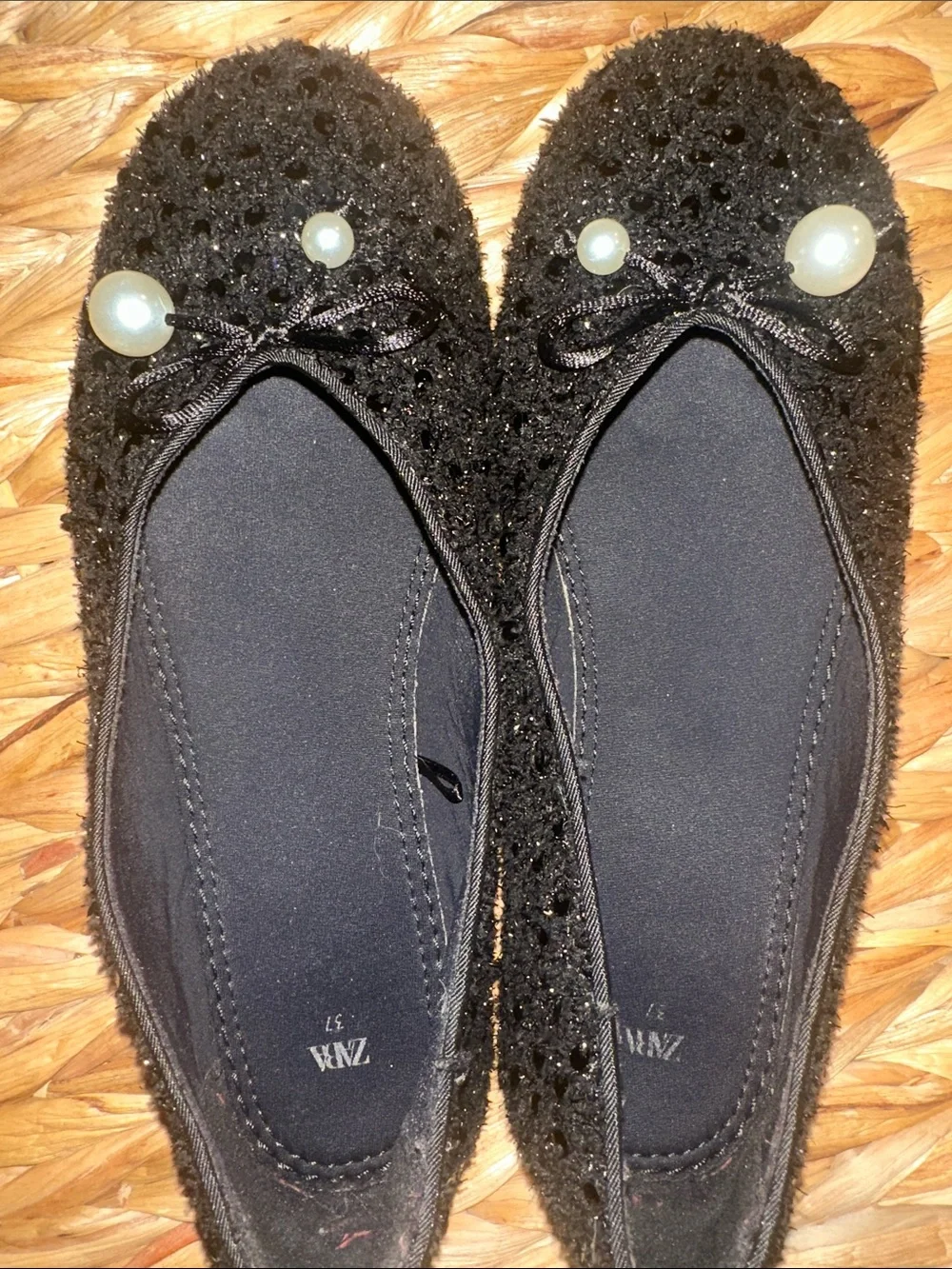 Zara Black Pearl-Accent Girls' Ballet Flats
